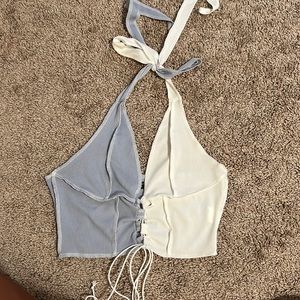 Blue and white cropped tank